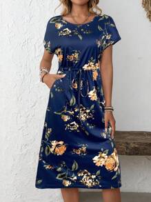 EMERY ROSE Women's Mid-Length Short Sleeve Dress, Fashionable For Summer,Summer Dresses For Women - Blue - View 4