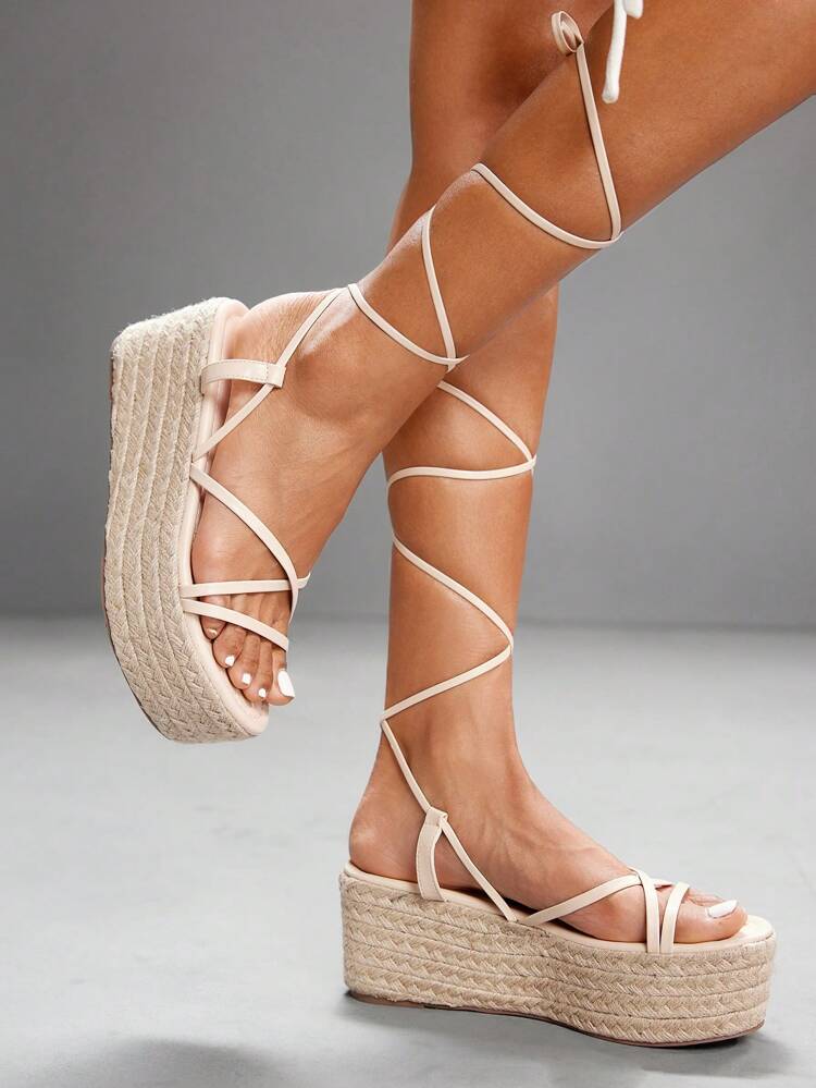 CUCCOO SZL Sandalias de plataforma con cuña y cordones cómodos de moda para mujer para días festivos