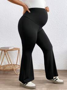 SHEIN 孕妇休闲可调节腰部纯色喇叭裤