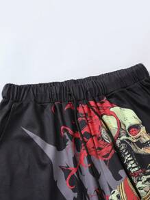 Manfinity EMRG Men's Black Polyester Short Sleeve Round Neck T-Shirt And Shorts Set With Skeleton Graphic Print - Black - View 5