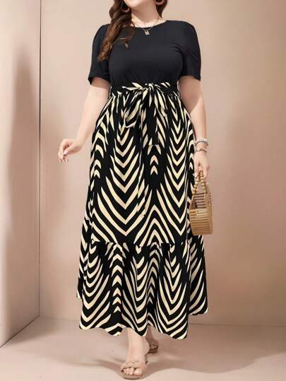 Flouryn Váy in hình học màu tương phản Boho cỡ lớn cho mùa xuân/hè