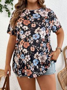 SHEIN Pregnant Women's Ditsy Floral Short Sleeve Casual Shirt For Vacation  Maternity Tops - Multicolor - View 4