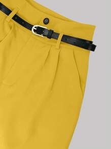 SHEIN Clasi Women's Plain Pleated Wide Leg High Waist Loose Pants With Belt - Yellow - View 3