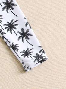 Tween Girls Coconut Tree Print Long Sleeve & Shorts Bikini Set, Beach Holiday Swimwear, Rash Guard Long Sleeve Bathing Suit Kids Two Pieces Bathing Suit For Kids - Multicolor - View 6