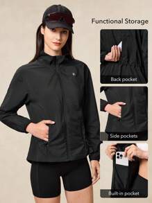 OutZeal WeatherProof-Air Water-Resistant UPF50+ Lightweight Stand Collar Jacket Women For LightRain With Zipper Pockets Athletic Workout Running