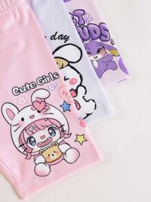 3pcs/Set Young Girl Cute Rabbit Ear Cartoon Print Short Leggings - Multicolor - View 4