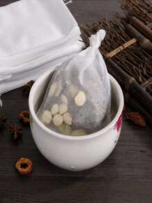 100pcs Multi-Purpose Disposable Non-Woven Drawstring Tea Bag, White Filter Bag, With Drawstring, Easy To Pour And Clean, Suitable For Coffee, Tea, Herbs, Spices, Jewelry Packaging And Gift Bundling