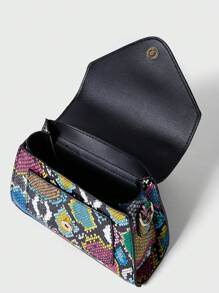 SHECARRY Mini Snakeskin Print Flap Satchel Bag - Multicolor - View 7