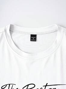 Manfinity Homme Conjunto de camiseta de manga corta con estampado de eslogan y pantalones cortos informales para hombre, conjunto de 2 piezas de verano para hombre