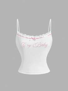 SHEIN MOD Women's White Lace Printed Camisole Top Party - White - View 1