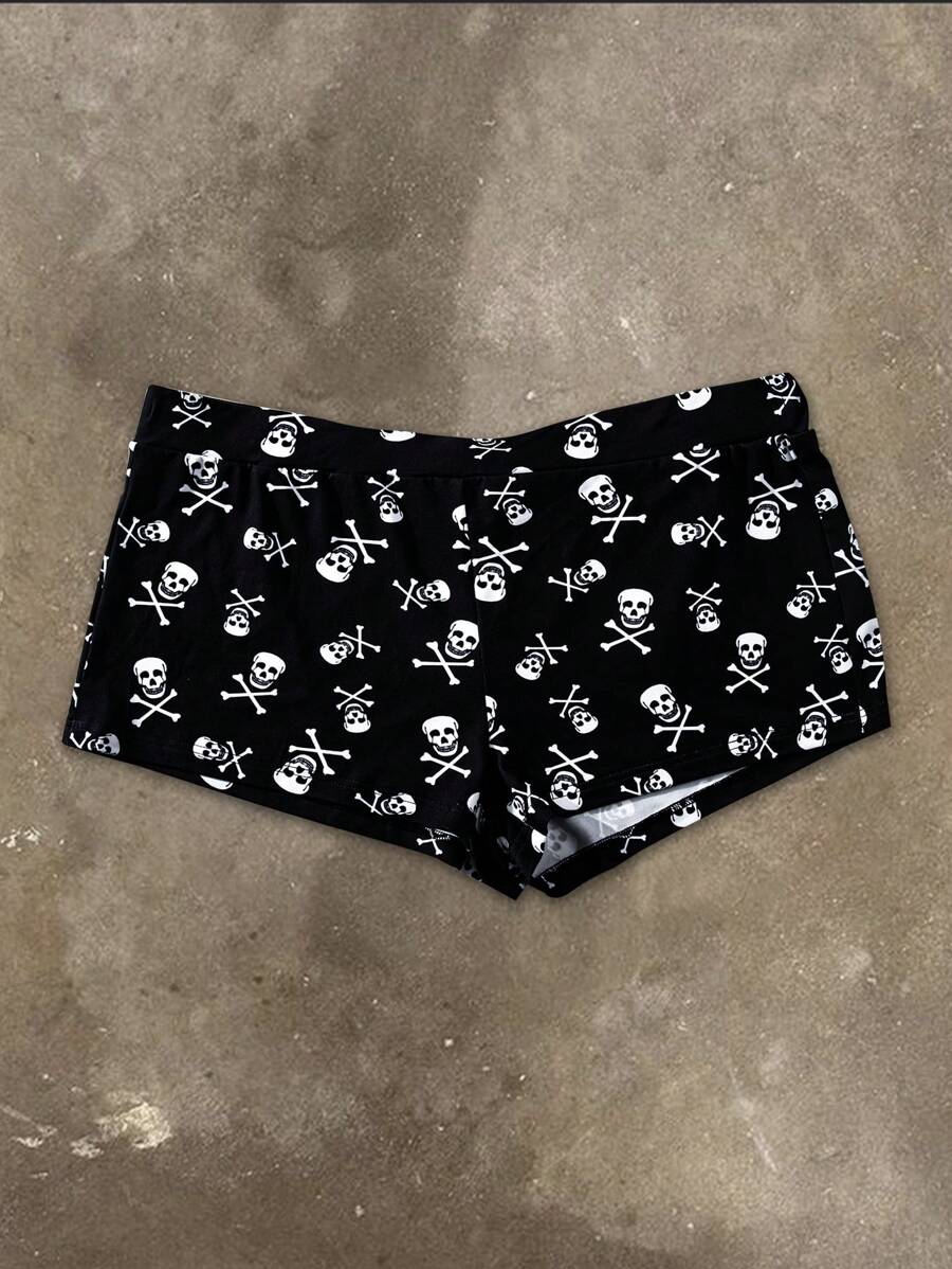 INAWLY Gothic Skull Print Pants, Vintage Street Wear, Harajuku Casual Stylish, Emotional Sexy, 90s Aesthetic, Y2K Punk Streetwear - Multicolor - View 1