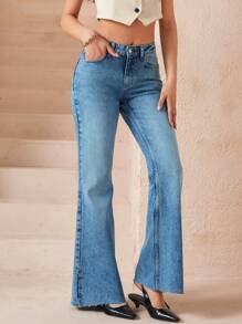 CLARA VERO Low Waist Ripped Vintage Wash Flare Jean - Light Wash - View 4