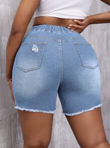 SHEIN SXY Plus Size Casual Vakantie Zomer Denim Shorts met Trekkoord en Elastische Taille