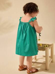 SHEIN Young Girl Cute Summer Green Floral Pattern Cap Sleeve Dress - Multicolor - View 2