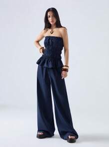 LYSMO 2件套女士蓝色抹胸和裤子套装 - 灰色 - 查看 3