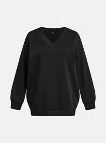 SHEIN LUNE 2pcs/Set Plus Size Leopard Heart Pattern V-Neck Loose Warm Sweatshirt, Suitable For Autumn And Winter - Multicolor - View 7