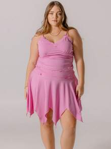 Aralina Áo camisole ôm sát, gợi cảm, chất liệu jersey, viền ren, dây buộc nơ, dành cho người có thân hình đầy đặn. - Màu Hồng Tươi - Xem 4