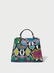 SHECARRY Mini Snakeskin Print Flap Satchel Bag - Multicolor - View 4