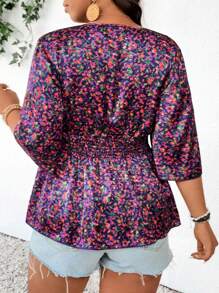 SHEIN Frenchy Damen Große Größen Bluse aus Chiffon mit Blumenmuster und Rundbund Taille, modisch-lässiger Alltagsartikel - Verschiedenfarbig - Übersicht 6