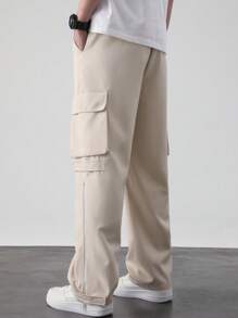 Manfinity Hypemode Men's Beige Cropped Cargo Pants With Zipper Detail And Multiple Pockets