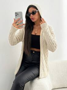 EURMUSE 带连帽细节和特殊图案的开衫 + 350 - 米色 - 查看 6