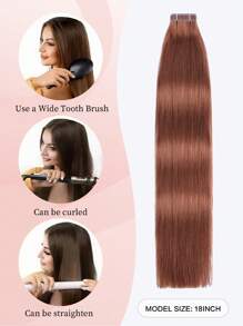 50克20件装100%真人发片接发，适用于沙龙品质，113#姜色丝滑无缝隐形优质胶带直发接发，持久秀发，发尾浓密，适合万圣节服装