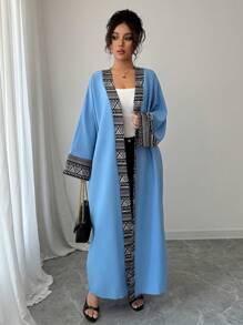 Al Najma Women's Patchwork Print Long Sleeve Loose Fit Arabic Abaya, Modest Robe - Blue - View 6