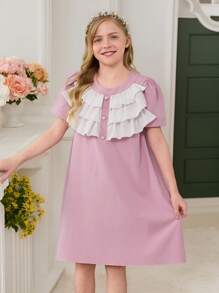 Elegantes, modisches Abendkleid mit Rüschenbesatz für Tween-Mädchen