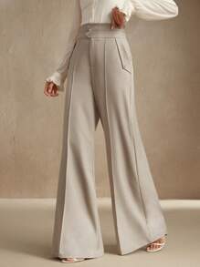 Anewsta Pantalones de traje de mujer de cintura alta con vuelo y doble botón, elegante y urbano, casual de negocios, para Año Nuevo, primavera/verano