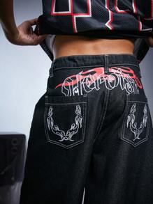 PAVTROS Manfinity Streetrush Men's Casual Washed Loose Denim Shorts - Black - View 3