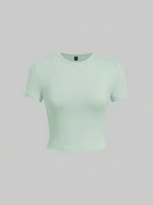 SHEIN EZwear 5件纯色修身短袖基本款T恤 - 綠色 - 查看 4