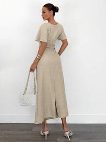 Siren Gaze Robe d'été décontractée en lin mélangé pour femme, couleur unie jaune beurre, robe élégante et chic, robe de soirée avec nœud, robe de soirée élégante pour femme, robe de soirée pour femme, robe longue pour femme, robe de soirée longue pour femme, robe d'été pour femme, robe de graduation