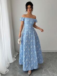 Elenzga Off-Shoulder Long Dress, Blue Color, Fashion & Suitable For Summer - Blue - View 7