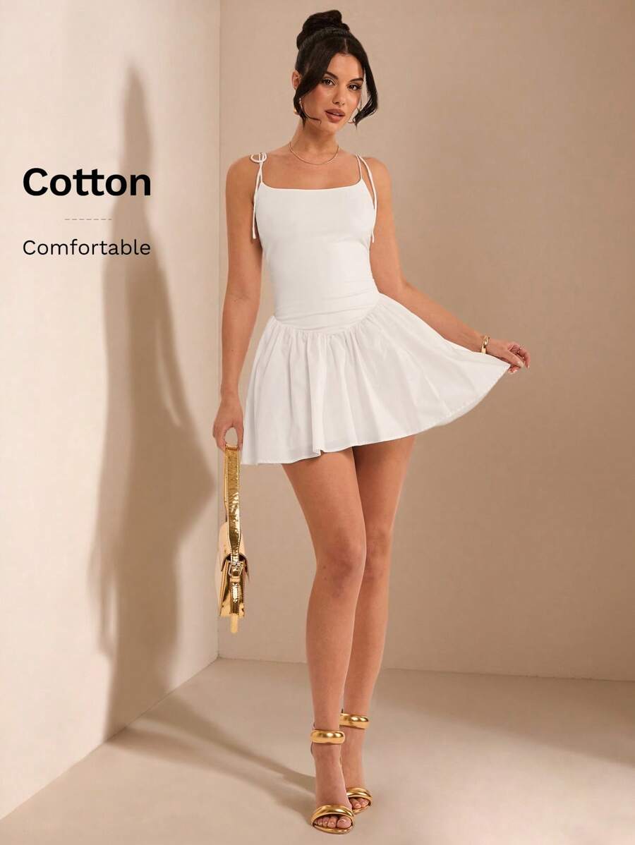 SHEIN BAE Vestido de tirantes minimalista elegante tipo línea A de color blanco puro, adecuado para citas, fiestas, bodas, graduación y uso diario - Blanco - Ver 1