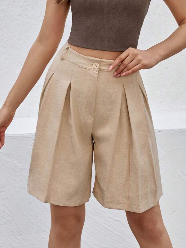 CLARA VERO Beige Leinen-Bermuda-Shorts für Damen 140