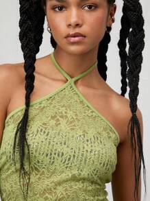 COUREZ Áo ren cổ yếm / Mùa hè cho nữ, đi nghỉ mát / Phong cách thường ngày / Y2K / Phong cách nghỉ dưỡng cổ điển - xanh quân đội - Xem 7