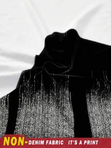 SHEIN Lady 2pcs/Set Plus Size Stand Collar Long Sleeve Printed Minimalist Top And Skirt Set - Silver - View 3