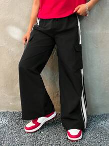 Coolane Kids Tween Girls Spring/Summer Streetwear Black High Waisted Straight Pants Cargo Pants - Black - View 2