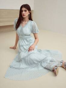 MOTF STUDIO FRILL SHORT SLEEVE DRESS - Light Grey - View 5