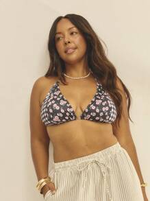 Aralina Curve Slider Triangle Spliced Print Bikini Top For Summer Beach Vacation - Multicolor - View 5