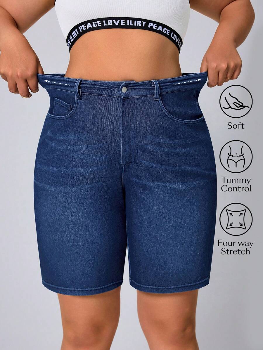 Plus Size Women's Versatile Casual Denim Shorts - Blue - View 1