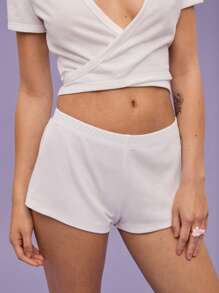 COUREZ Pantalones cortos blancos de micropunto para verano - Conjuntos de vestir para mujer/Y2K/Casual Vintage 100% algodón