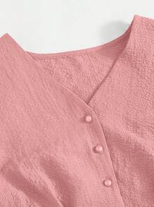 Mulvari Burgundy Red Solid Button Front Crop Blouse & Skirt - Pink - View 3