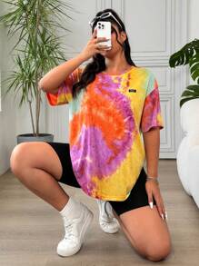 SHEIN EZwear 1 Set Women Neon Tie-Dye Short Sleeve T-Shirt & Shorts (Random Tie-Dye) - Multicolor - View 5
