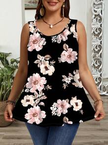 SHEIN CURVE+ Plus Size Casual Minimalist Sleeveless Racerback Tank Top Suitable For Going Out - Multicolor - View 6