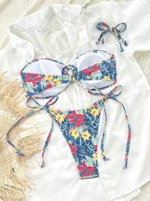 SHEIN Swim Tropical Print Tankini Swimsuit, Random Print For Summer Beach Vacation - Multicolor - View 2