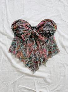 Soleia 女士度假针织佩斯利印花抹胸，系带短款上衣，适合派对、音乐节、约会、夏季 - 彩色 - 查看 5