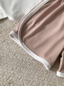 Blossori Young Boys French Elegant Splice Raglan Sleeve Crew Neck T-Shirt And Shorts Set, Spring/Summer - Multicolor - View 6