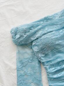 Soleia WYWH Holiday Off Shoulder Blue Lace Flared Sleeve Ruffle Jumpsuit - Baby Blue - View 4