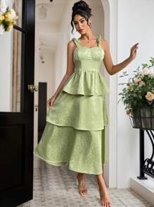 Women's Simple Elegant Light Green Maxi Slip Dress, Comfortable And Stylish